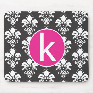Black Damask Pink Circle Mousepad Initial "k"
