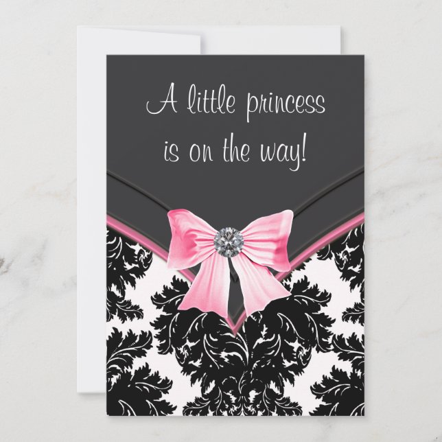 Black Damask Pink Princess Baby Shower Invitation (Front)
