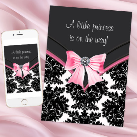 Black Damask Pink Princess Baby Shower Invitation