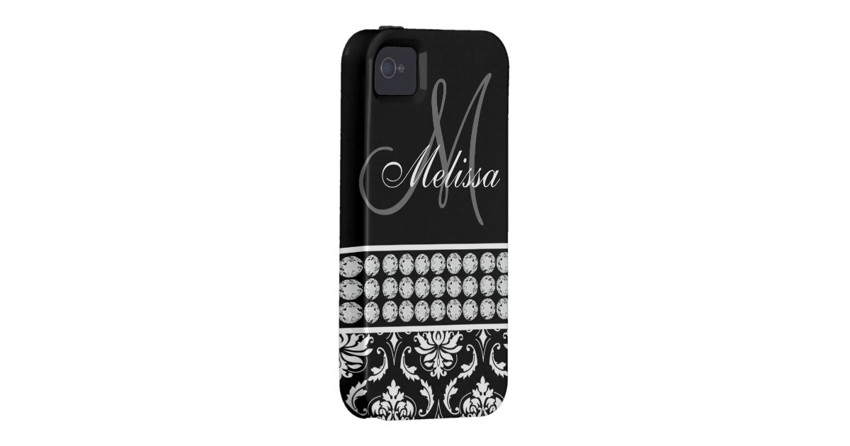 Black Damask Printed Diamonds iPhone 4 CaseMate Zazzle