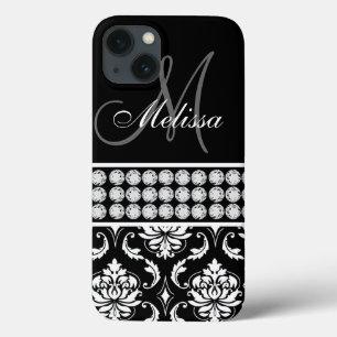 Black Damask Printed Diamonds Personalized iPhone 13 Case