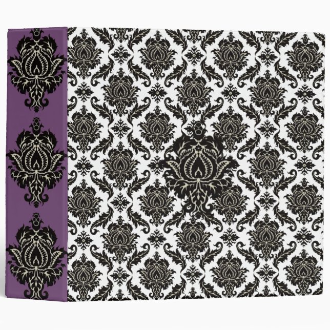 Black Damask Purple Lavender Fields Binder (Front/Spine)
