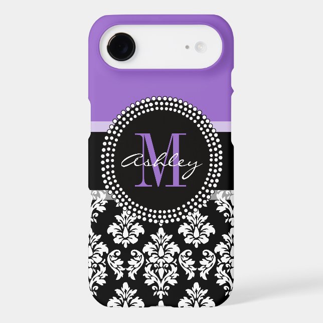 Black Damask Purple Monogram Pattern Case-Mate Samsung Galaxy Case (Back)