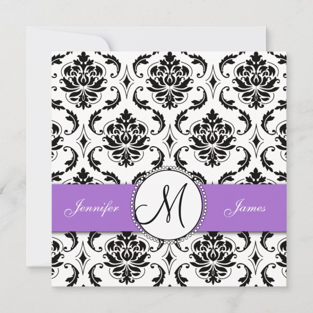 Black Damask Purple Wedding Invitation (Front)