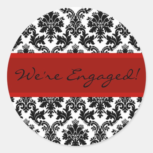 Black Damask & Red Envelope Seal Favor Sticker (Front)