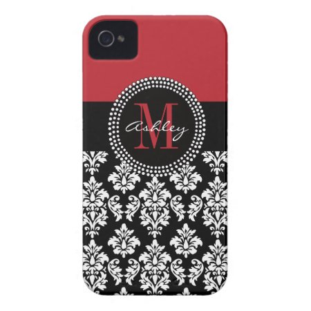 Black Damask Red Initial Name Iphone 4 Cover