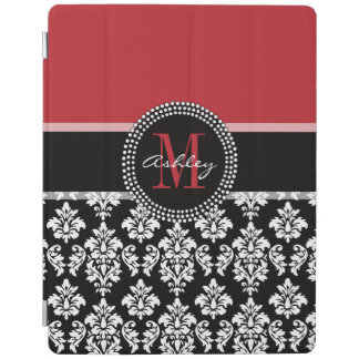 Black Damask Red Initial Name iPad Smart Cover