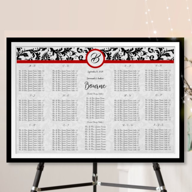 Black Damask Red Monogram Seating Chart (Creator Uploaded)