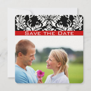 Black Damask Red Trim Save the Date