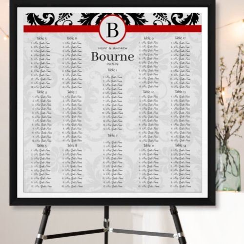 Black Damask Red Trim Seating Chart Table Numbers
