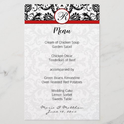 Black Damask Red Trim Wedding Menu