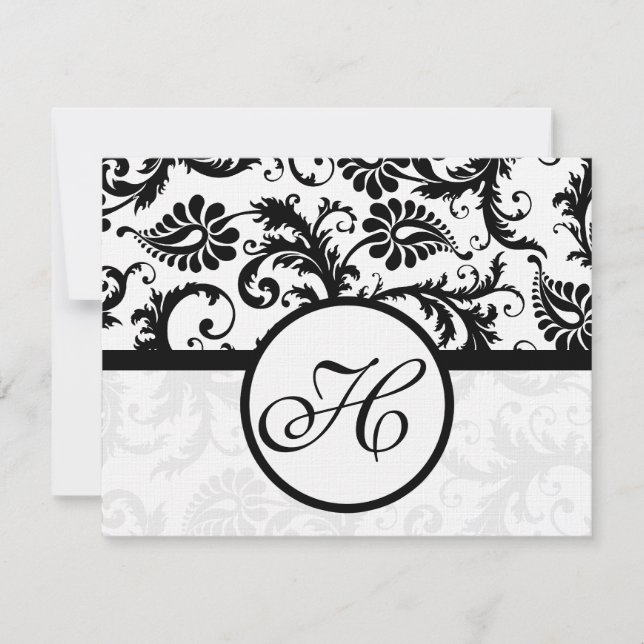 Black Damask Response Card- Text on Matte Side (Front)
