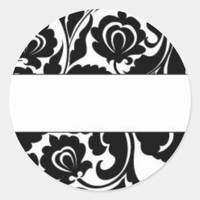 Black Damask Return Address Classic Round Sticker (Front)