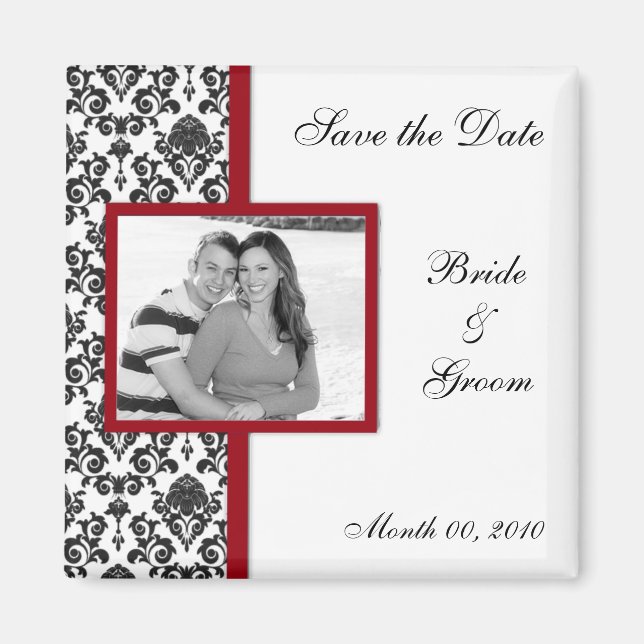 Black Damask Save the Date Photo Magnets (Front)