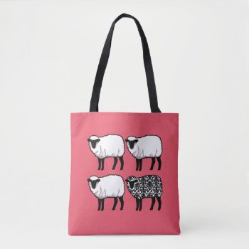 Black Damask Sheep On Pink Tote Bag by DuchessOfWeedlawn at Zazzle