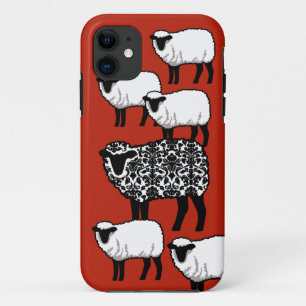 Black Damask Sheep on Red iPhone 11 Case