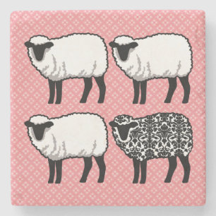 Black Damask Sheep Pink Stone Coaster