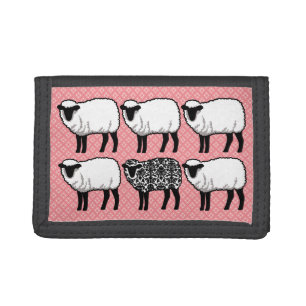Black Damask Sheep Pink Trifold Wallet