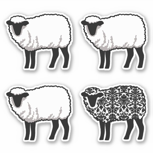 Black Damask Sheep Sticker (Front)