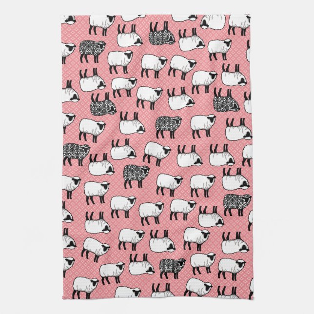 Black Damask Sheep Towel (Vertical)