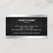 Black Damask Silver Foil Jesus Christ Cross Pastor Business Card (Back)
