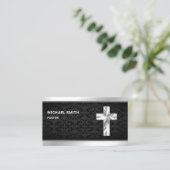 Black Damask Silver Foil Jesus Christ Cross Pastor Business Card (Standing Front)
