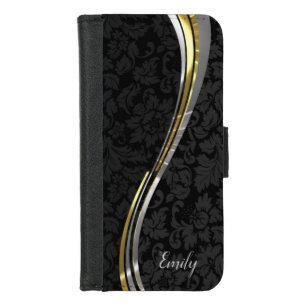 Black Damask Silver & Gold Stripes iPhone 8/7 Wallet Case