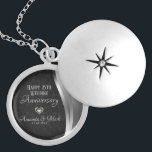 Black Damask Silver Satin- Anniversary Locket Necklace<br><div class="desc">Elegant black floral damask and silver satin. Silver wedding anniversary</div>