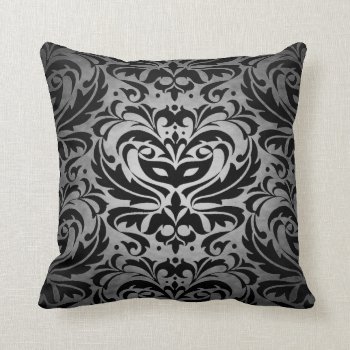 Black Damask Silver Scroll Reversible  Pillow by TheInspiredEdge at Zazzle