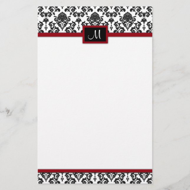 Black Damask stationery (Front)