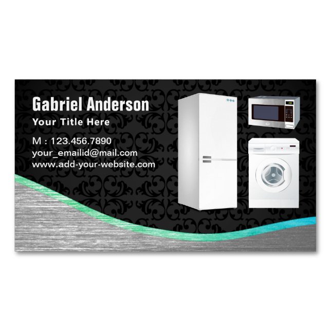 Black Damask Steel Home Appliances Repair Business Card Magnet (Front)