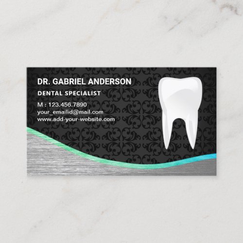 Black Damask Steel Tooth Dental Clinic Dentist Business Card