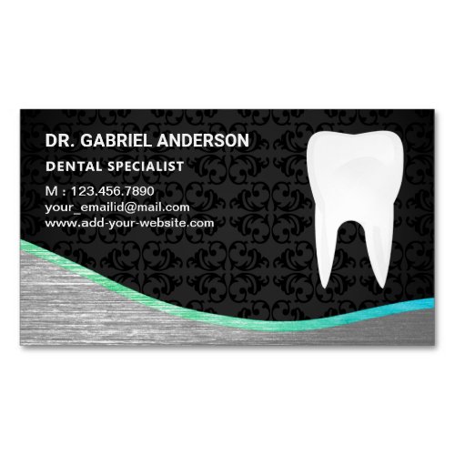 Black Damask Steel Tooth Dental Clinic Dentist Business Card Magnet