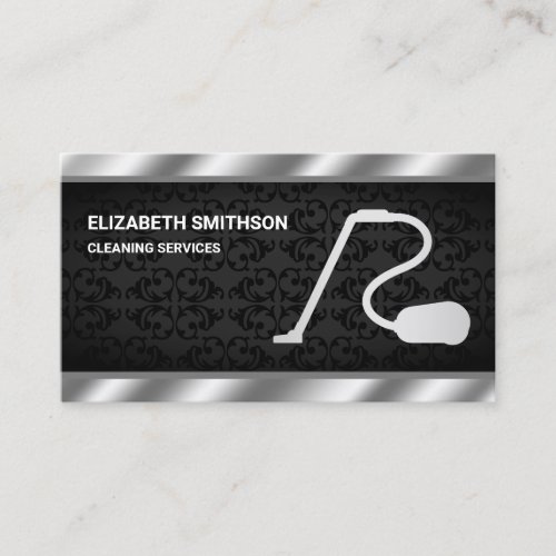 Black Damask Steel Vacuum Cleaner Cleaning Service Business Card