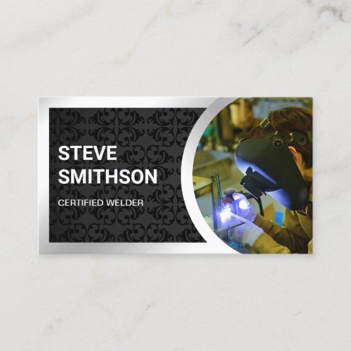 Black Damask Steel Welding Fabricator Welder Business Card