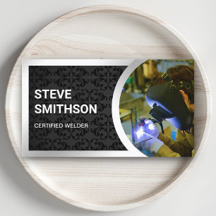 Black Damask Steel Welding Fabricator Welder Business Card
