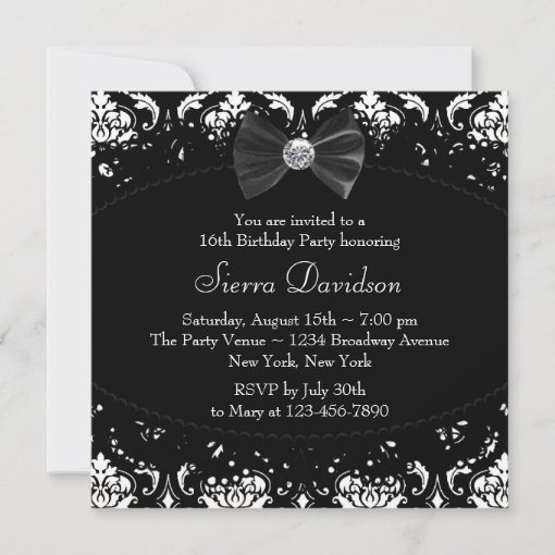 Black Damask Sweet Sixteen Birthday Party Invitati Invitation 