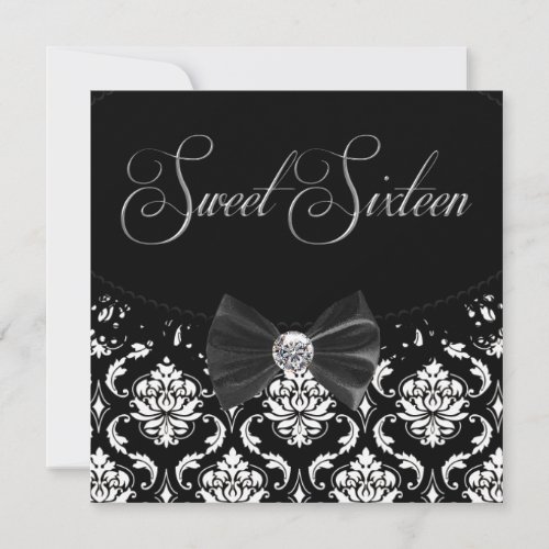 Black Damask Sweet Sixteen Birthday Party Invitati Announcements