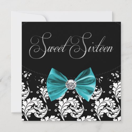 Black Damask Sweet Sixteen Birthday Party Custom Invitations