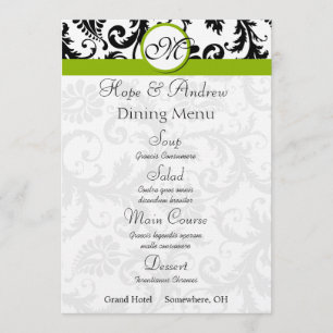 Black Damask Swirl Apple Green Wedding Menu