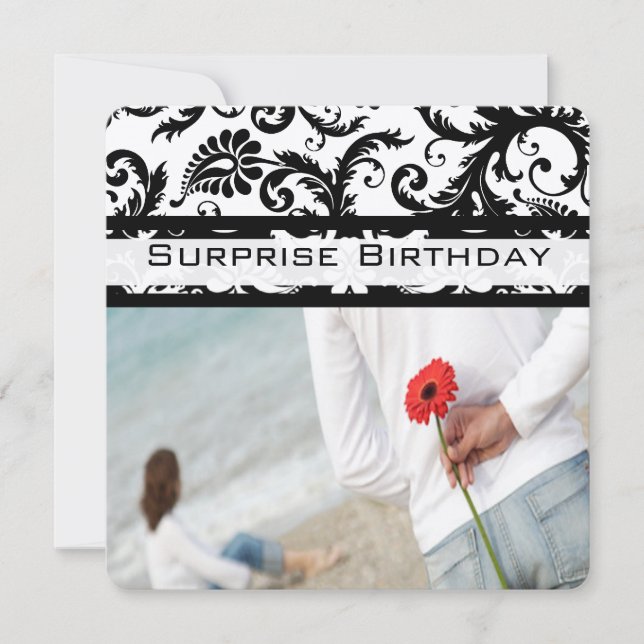 Black Damask Swirls Birthday Invitations (Front)