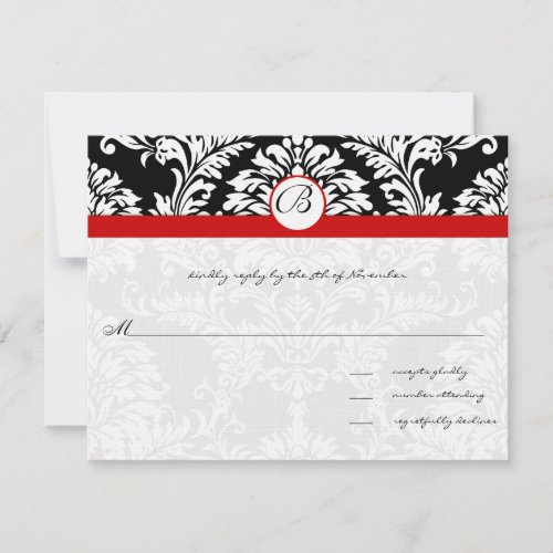 Black Damask Swirls Red Trim Wedding Invitation