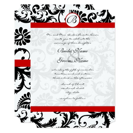 Black Damask Swirls Red Trim Wedding Invitation | Zazzle.com