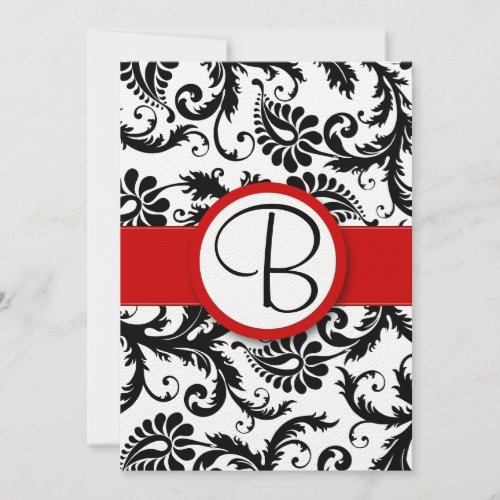 Black Damask Swirls Red Trim Wedding Invitations