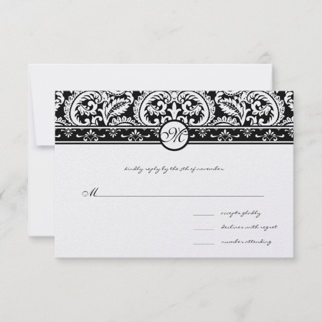 Black Damask Swirls Square Wedding Invitation (Front)