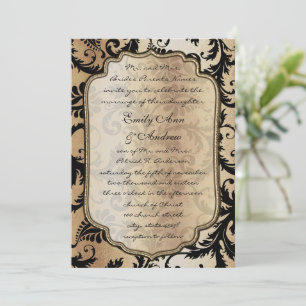 Black Damask Swirls Wedding Invitation