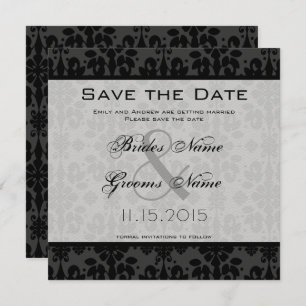 Black Damask Swirls Wedding Save the Date Invitation