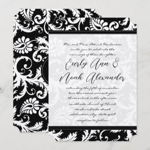 Black Damask Swirls with Dots Wedding Invitation