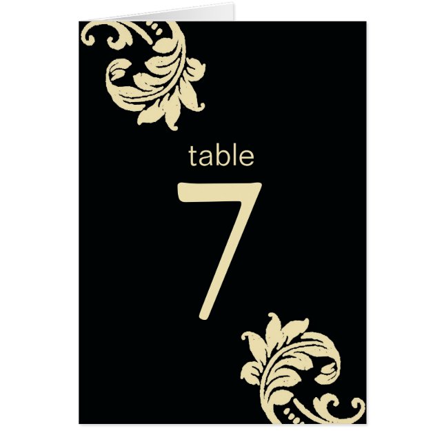 Black Damask Table Seating Cards (Front)