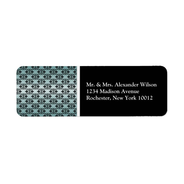Black Damask Teal & Black Address Labels (Front)